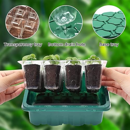Miniatura 4 de Kit de bandeja de inicio de semillas con luz de crecimiento, paquete de 5 bandejas de semillas para plantas con cúpulas de humedad y cubiertas de