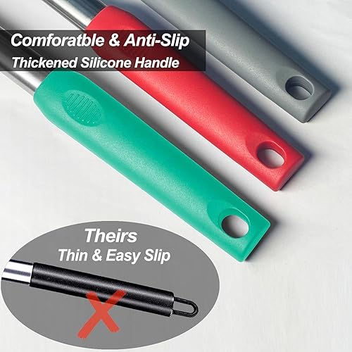 Miniatura 7 de Paquete de 2 espátulas, juego de espátulas de silicona sólida y ranurada, mango de acero inoxidable recubierto con silicona, espátulas
