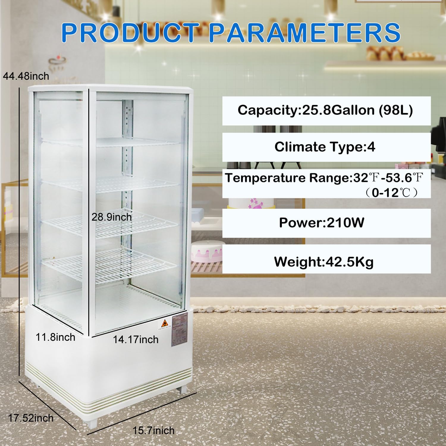 TECHTONGDA Commercial Refrigerator Cake Display Case Pie Beverage Refrigerated Cabinet Showcase 110V 35.6-53.6 F
