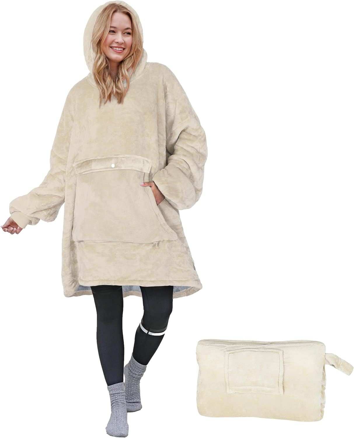 Catalonia Oversized Blanket Hoodie Sweatshirt, Wearable Sherpa Blanket Pullover, Gift for Her