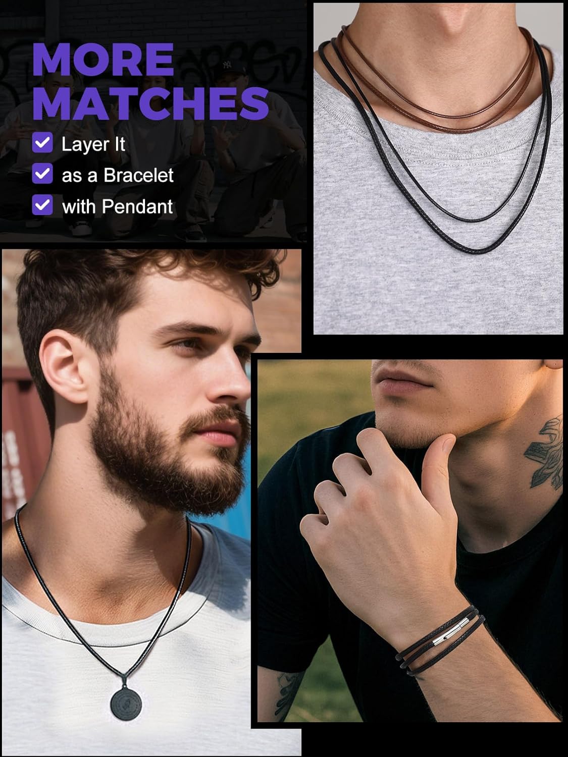 16 Inch Woven Wax Rope Choker Necklace for Pendant 3mm Wide Mens Womens Black Leather Jewelry - Image 3