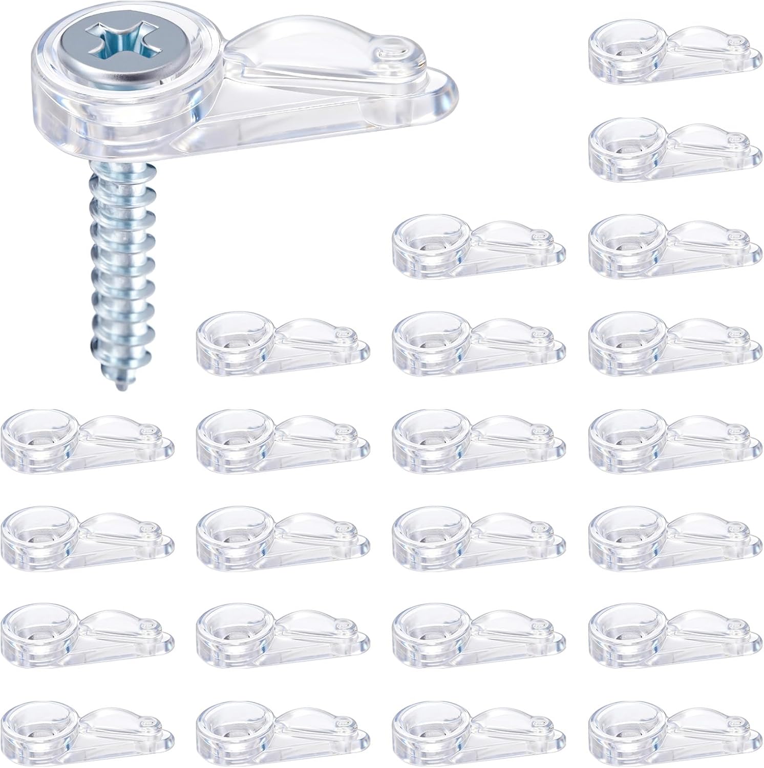 Blulu 24 Pack Flush Cabinet Glass Retainer Clips Window Screen Clip with Screws Offset Clips for Fastens Glass Cabinet Doors Storm Window, Screen Door Clip (Clear)