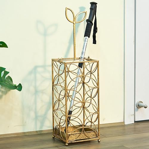 Miniatura 5 de SMQLJXC Soporte de metal para paragüas, soporte para sombrilla para entrada, soporte para paraguas interior, decoración de oficina en casa (oro