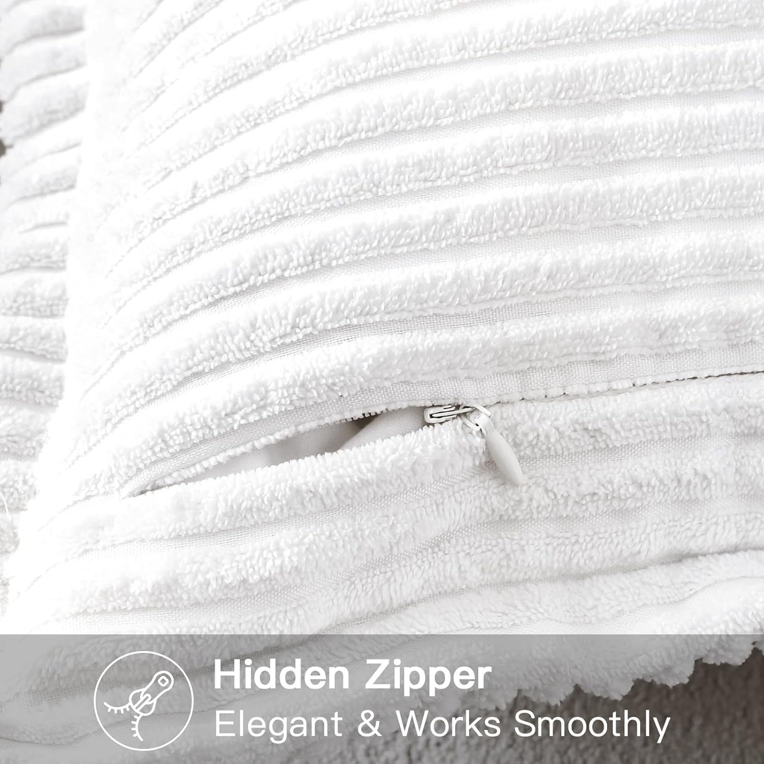 OTOSTAR Striped Corduroy Throw Pillow Covers with Splicing Super Soft Boho Pillow Covers Broadside Decorative Textured Throw Pillows for Couch Sofa Bed Living Room 12x20 Inch, White - Image 4