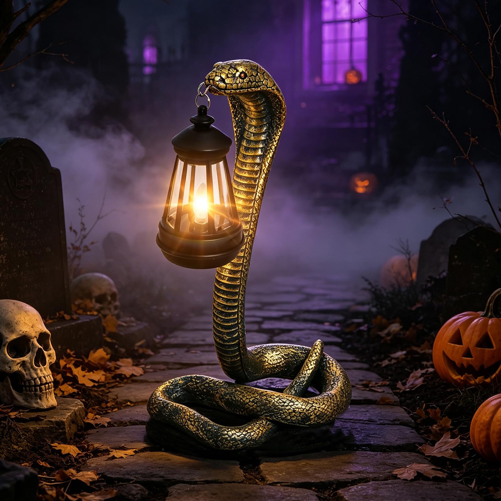 Statua węża do ogrodu i domu, oświetlenie solarne na zewnątrz, idealna do ogrodnictwa, prezenty dla kobiet, mamy, babci, na Halloween, dekoracyjne światła (brązowy)