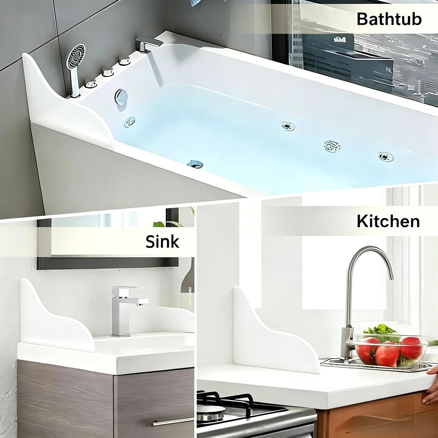 Shower Splash Guard, 2Pcs White Bathtub Shower Water Splash Guards Plastic Bathtub Splash Guard Self-Adhesive Waterproof Shower Guards to Keep Water in Shower,