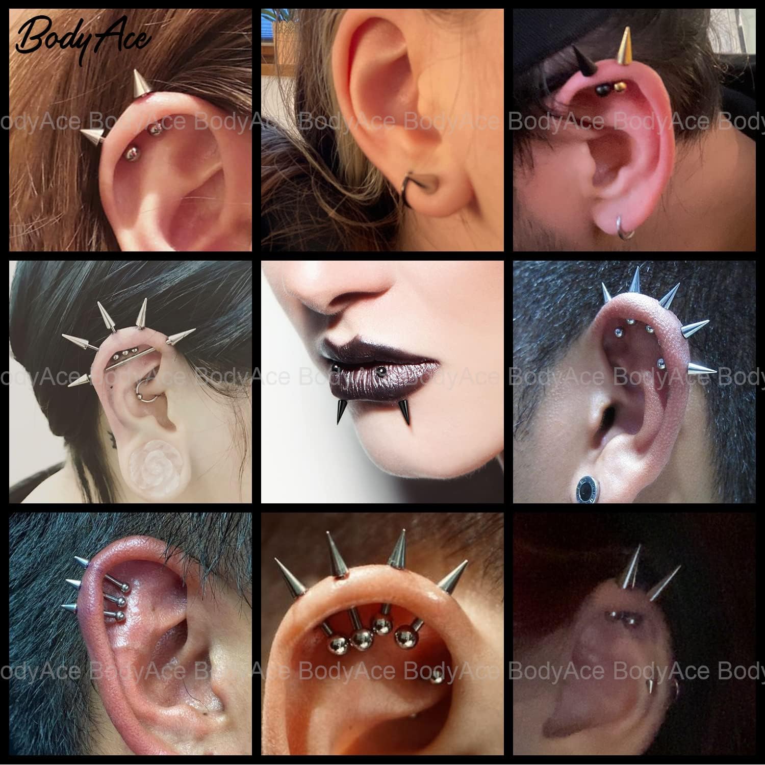 BodyAce 18G Spike Cartilage Earrings, Stainless Steel Spike Stud Earrings for Men Women, Daith Helix Tragus Earrings Black Ear Piercing Jewelry - Image 3