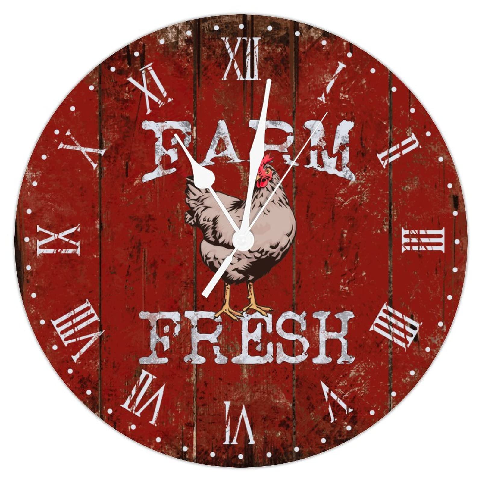 Horloge artistique coq silencieuse grand format en bois rustique