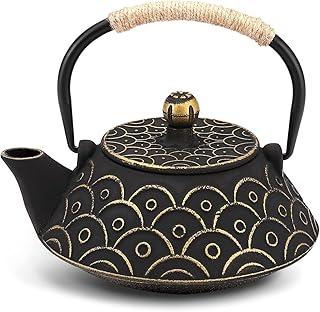 30oz Gold Black Japanese Cast Iron Teapot Kettle Set Loose Leaf Tea Pot for Loose Tea Cast Iron Kettle with Tea Infuser Ja...