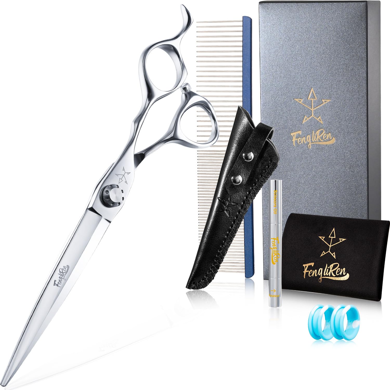 Fengliren High-end Professional Dog Grooming Scissors Pet Grooming Shears 7.5 Inches Extremely Very Sharp Made Of Stainless Steel Alloy By Hand For