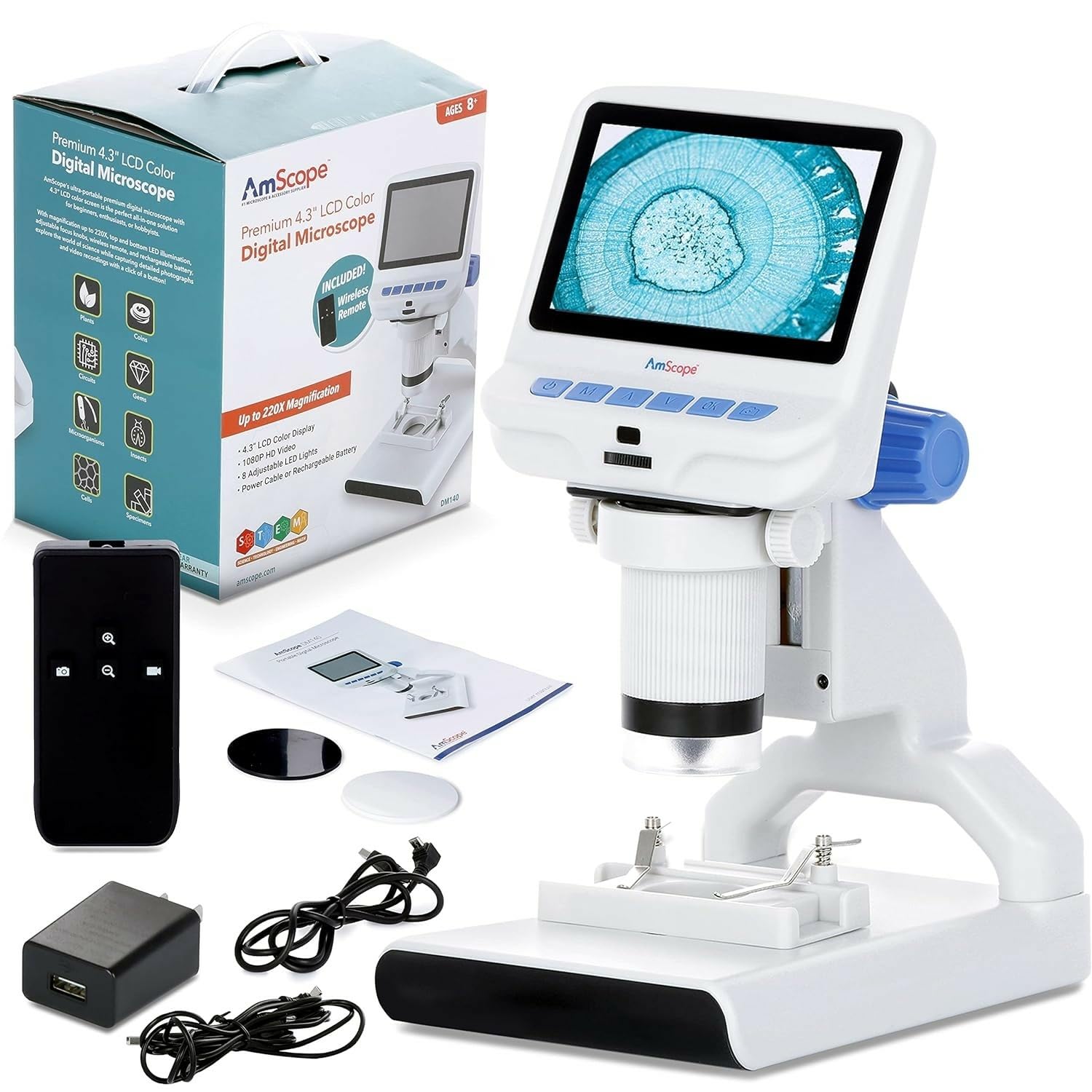 4.3 inch Premium 1080P HD Portable LCD Digital Color Microscope with Dual-LED Illumination - DM140