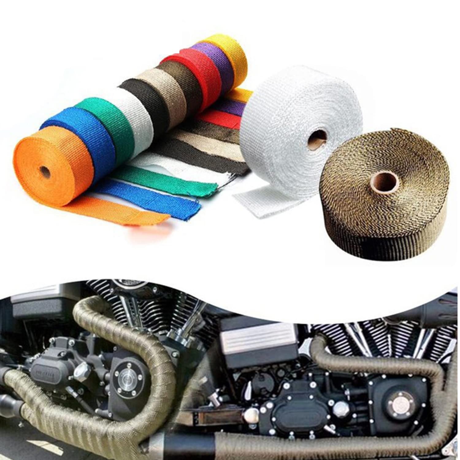 Benda Termica Per Scarico Marmitta 1 Pcs Moto Marmitta Nastro Termico Collettore di Scarico Intestazione Isolamento Rotolo Resistente Con Legami In Acciaio 5 cm * M/10 M/15 M(5cm 10M Orange)