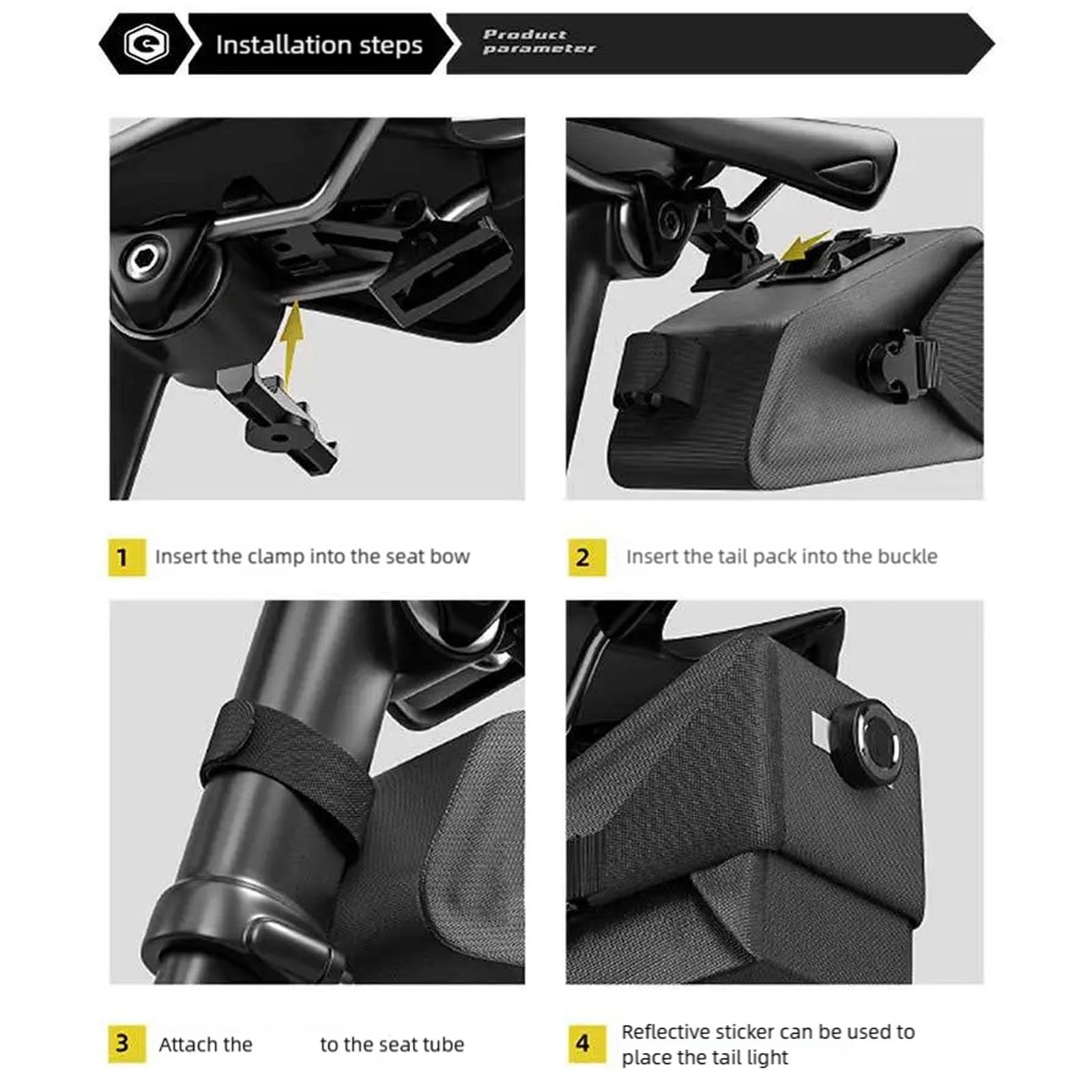XAGMODSHN Borsa da sella con strisce riflettenti, design a sgancio rapido e scomparti antiscivolo per borsa da ciclismo notturna