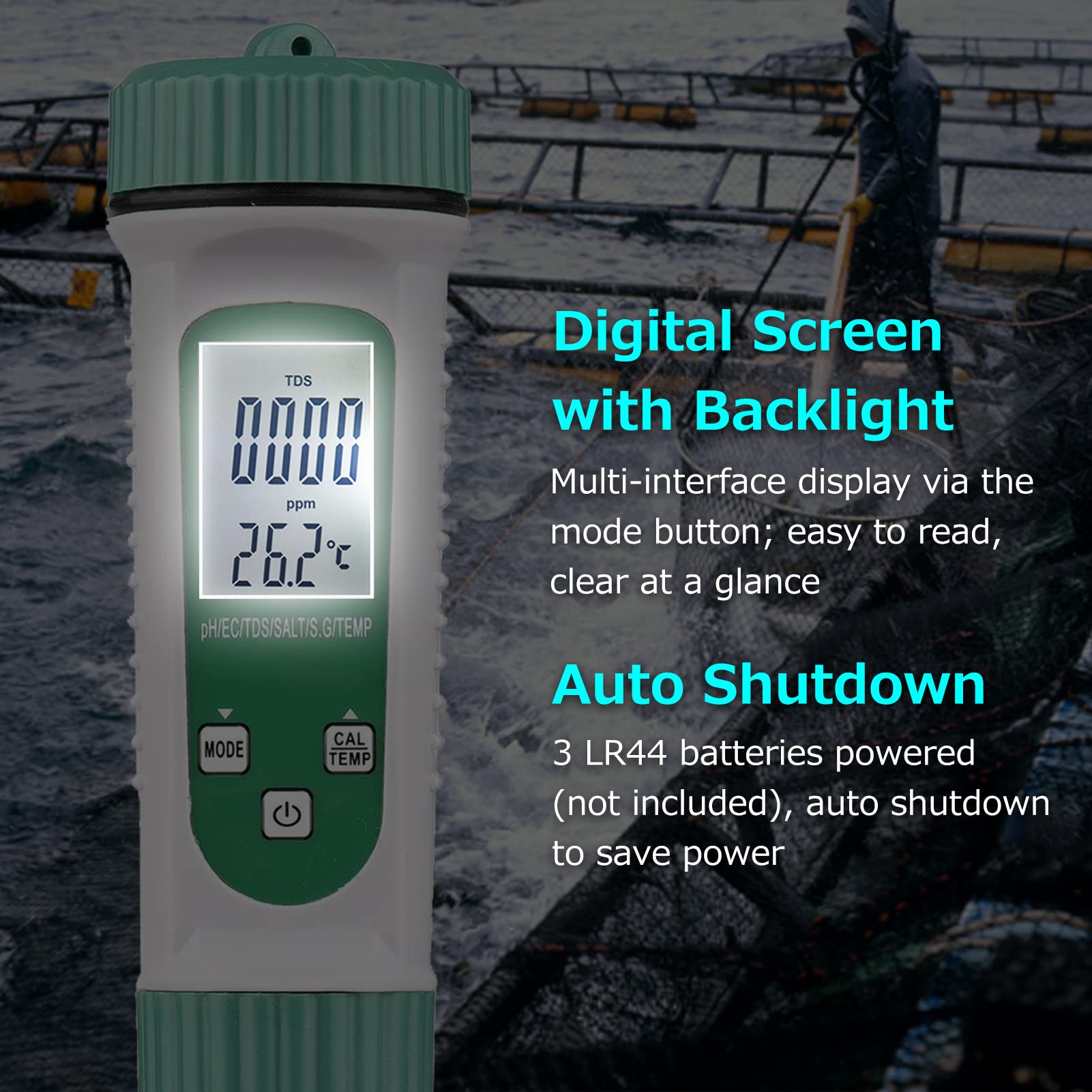Tester digitale della qualità dell'acqua Monitor multifunzione 6 in 1 per PH EC TDS SALT SG e temperatura - Misuratore portatile per acqua potabile, acquari, coltura e uso in