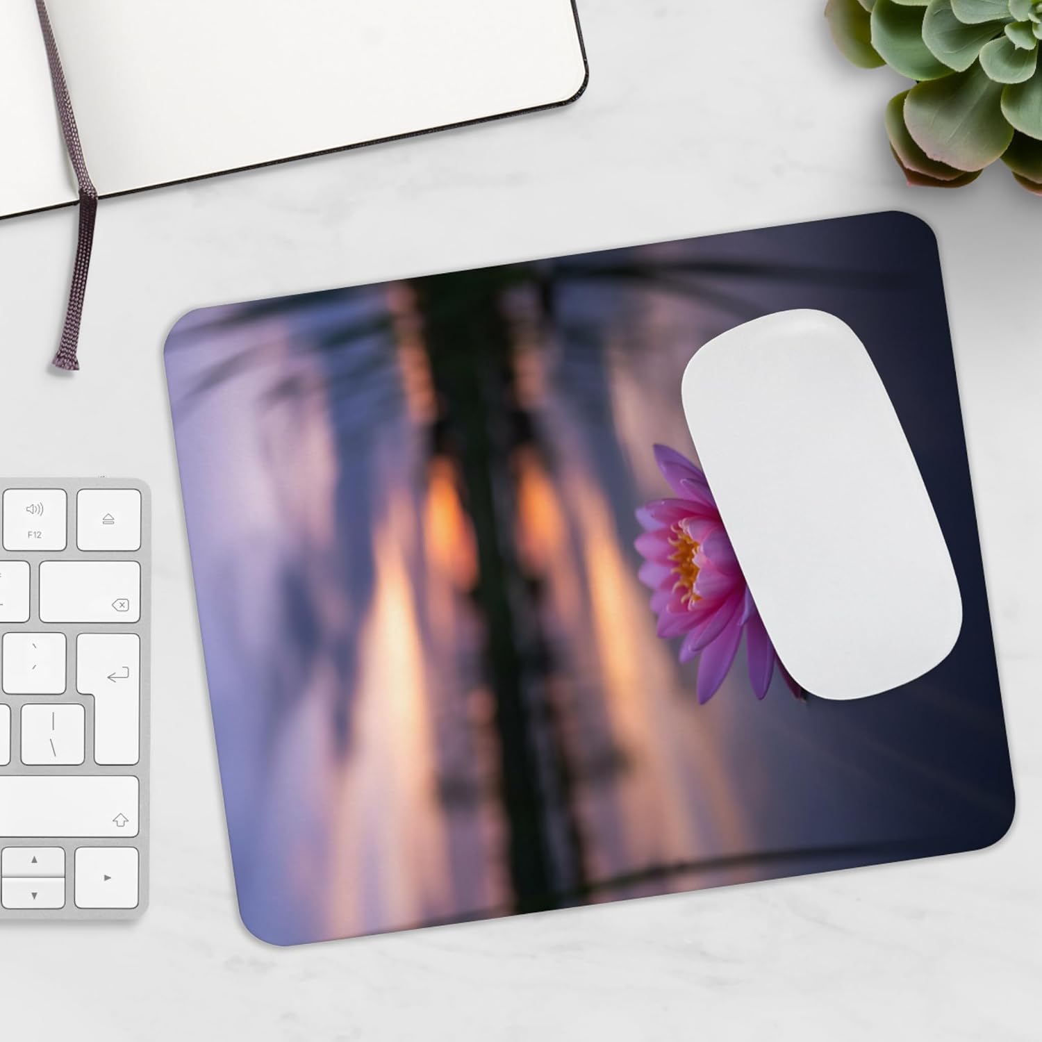 Mouse Pad Lotus Flower on Lake at Sunset Mousepad Decorative Zen Style Office Mat Inspirational Relaxing Spiritual Gift Tranquil Photography image 5
