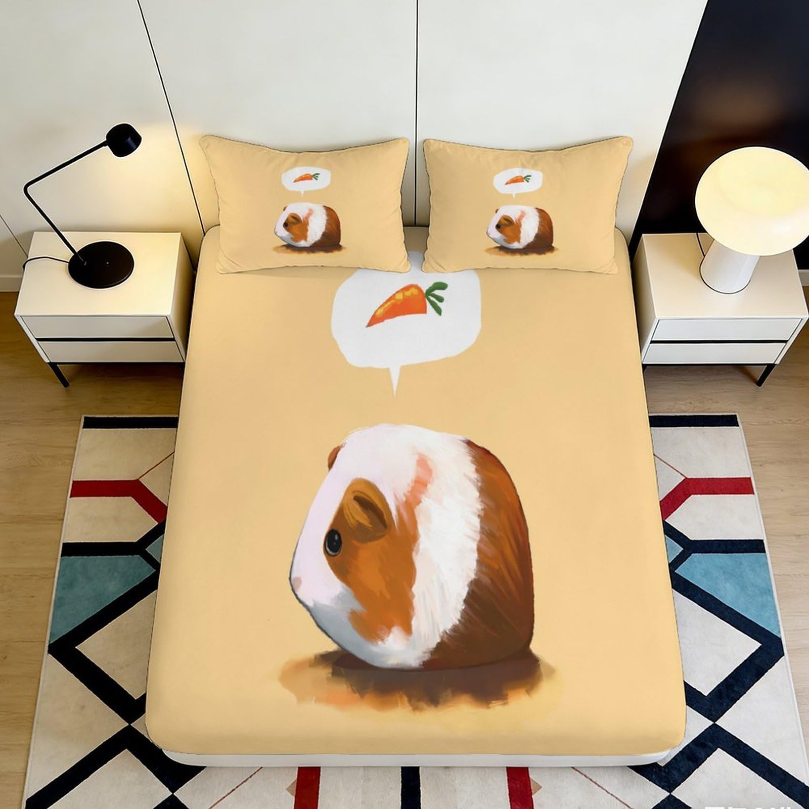 Pnayamiorkfel Style-8 3D Printed Guinea Pig Carrot Fitted Sheet Microfiber Anti-Slip Washable Mattress Cover For Bedroom Guest Room Decor 90X200x25cm