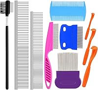 KALAMANDA 10 Pack Flea Combs for Dogs Cats - Stainless Steel Grooming Tools Remove Fleas Lice Eggs Ticks Tear Stains
