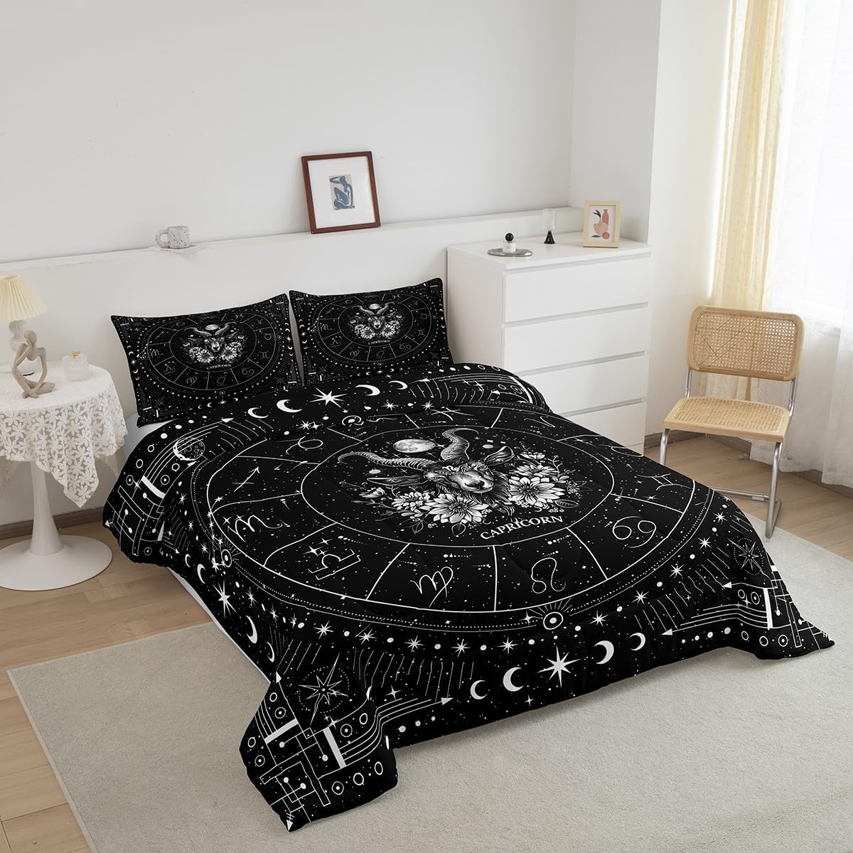 Feelyou Zodiac Bedding Set Queen Size Capricorn Comforter Set for Kids Boys Girls Teens Moon Star Pattern Duvet Set Universe Cloud Galaxy Quilt Set 3Pcs