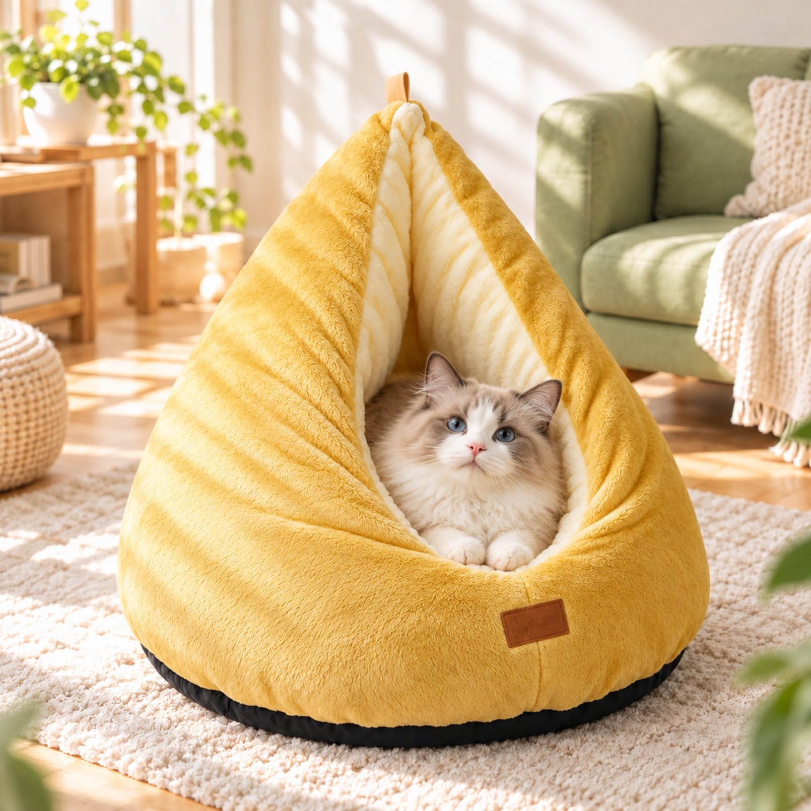 猫ベッド 冬用 猫ハウス ちまき型 半密閉 ドーム型 ふわふわ 猫・小型犬用 直径50cm 高さ55cm 約10kg目安