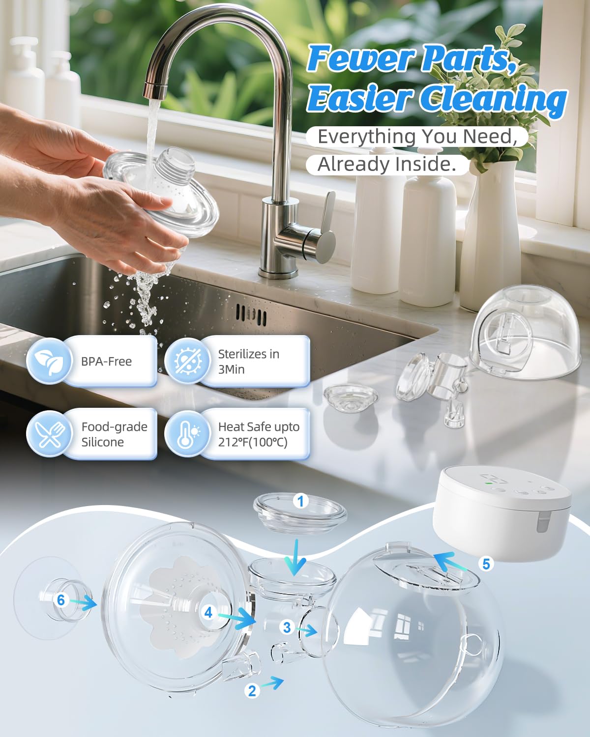 Hands Free Breast Pump Ultra-Light 230g, Wearable Breastfeeding Pump Portable for Travel and Work, Low Noise, Ergonomic 135° Flange, 9 Levels 4 Modes with 19/21mm Flange Inserts (White 2 Pack)