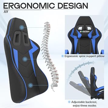 Racingreat Ergonomic Gaming Chair for Adults(Basics, Blue) | Ergonomic,Height Adjustable,Reclining,Headrest,Lumbar Support,Armrests,360°-Swive,PU Leather