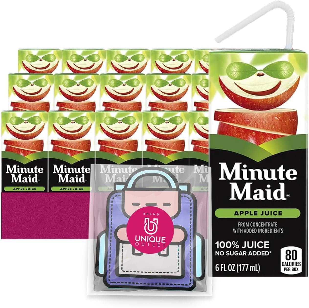 Minute MaidUnique Outlet Bundle: 24-Pack of Apple 100% Fruit Juice Drink, 6.0 fl oz On-the-Go Brick-Pack + 1 Utility Prop
