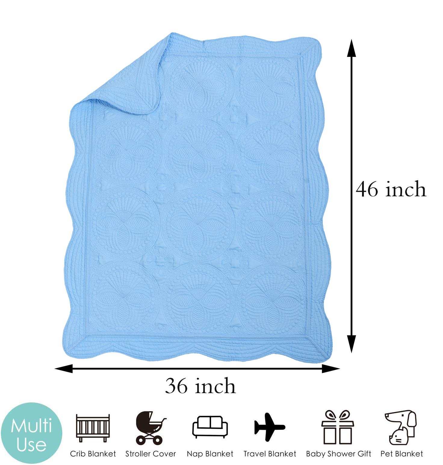 MONOBLANKS Personalized Monogram Baby Quilt - Navy Blue Lightweight Cotton Embossed Scalloped Throw Blanket - View #8