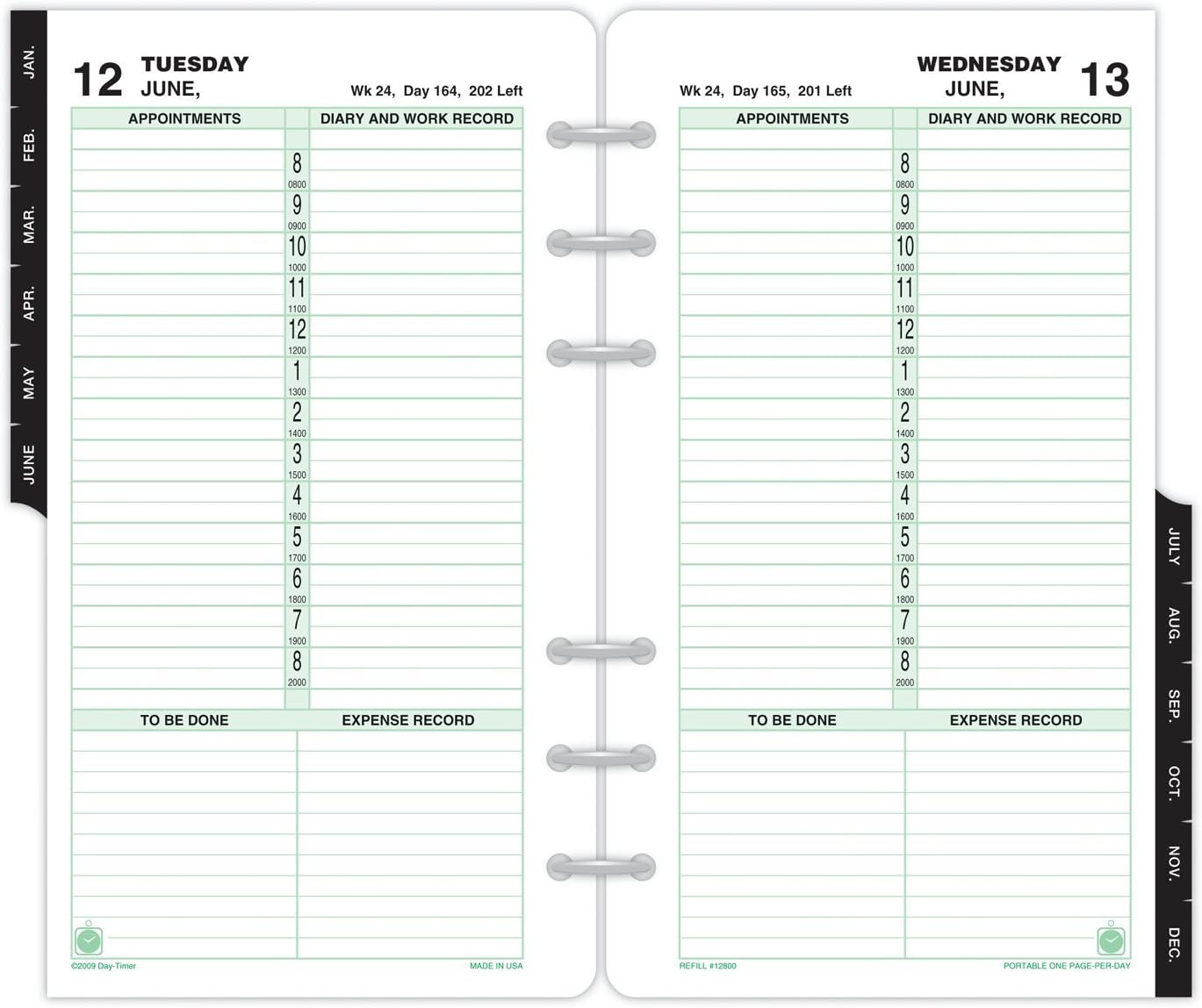 DayTimer Portable 1PagePerDay Refills, 3.75 x 6.75