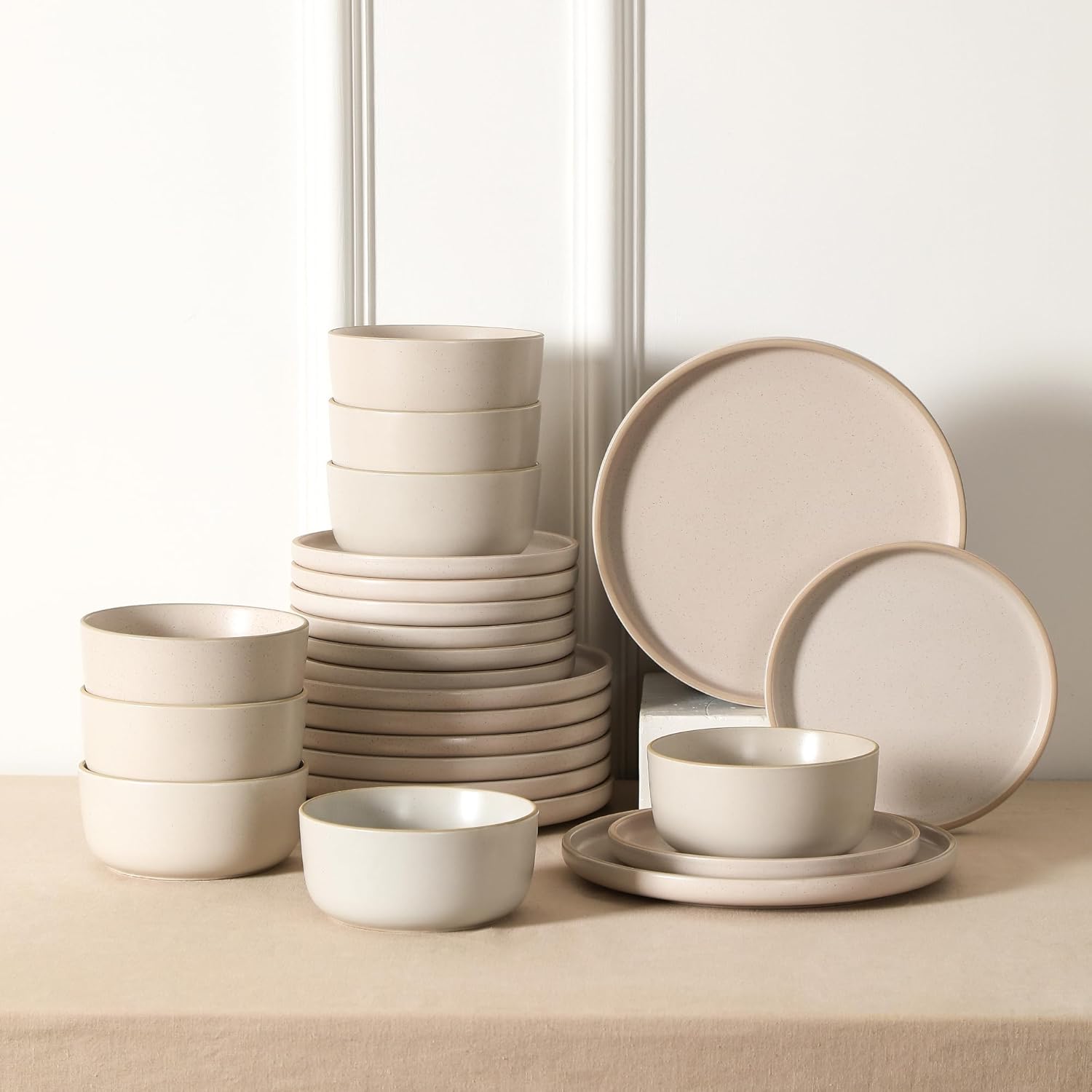 Earth & Clay Amber 12-Piece Dinnerware Set Stoneware, Dishwasher and Microwave Safe Plates and Bowls Set, Dish Set for 4, White Speckled