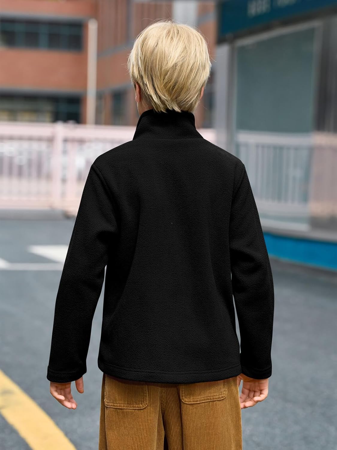 Haloumoning Boys Zip Up Fleece Jacket Kids Lightweight Outerwear Long Sleeve Mock Neck Coat with Pockets 5-14Y - Image 4