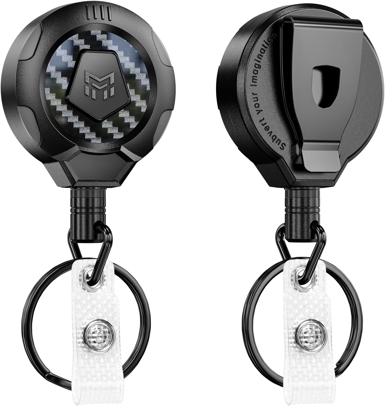 [Upgraded Version] Heavy Duty Retractable Keychain with Belt Clip, 3K Carbon Fiber ID Badge Reel with Badge Strap and Key Ring, 31.5" Stainless Steel Cord, 10 OZ Retraction, 2 Pack