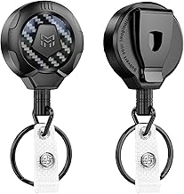 MNGARISTA Upgraded Heavy Duty Retractable Keychain with Belt Clip, 10 OZ Retraction, 31.5" Stainless Steel Cord Key Chain, 3K Carbon Fiber ID Badge Reel Holder with Badge Strap and Key Ring, 2 Pack