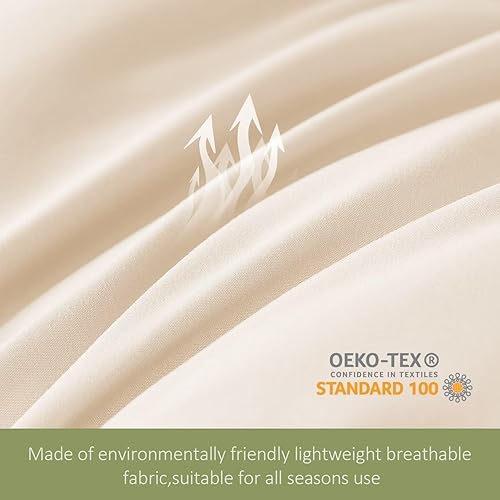 Miniatura 6 de WhatsBedding Juego de edredón tamaño Queen, juego de ropa de cama ligero de 3 piezas beige para todas las estaciones, juego de cama alternativo de