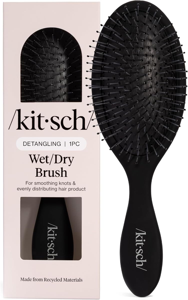 Kitsch Wet Dry Brush Detangler – Hair Brush for Women - Black | Hairbrush for Women, Men & Kids | Detangling Brush for Curly Hair, Bounce Curl Defining Brush for Wet or Dry Strands