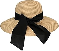 Vista 6 de Surblue Sombrero de verano de paja para mujer, sombrero de sol flexible de ala ancha para playa