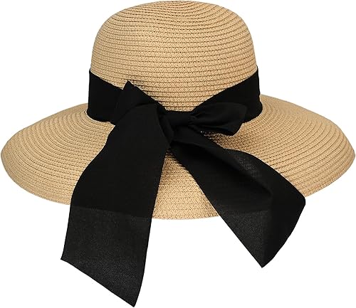 Miniatura 6 de Surblue Sombrero de verano de paja para mujer, sombrero de sol flexible de ala ancha para playa