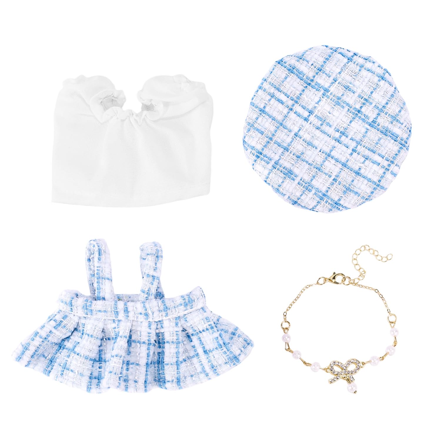 Lyreh Plush Doll Outfits Set, Elegant Plush Toy Clothes Including Shirt Dress Hat and Necklace for 17cm Doll Clothing Display or Decor