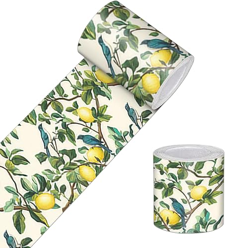HOMETITUTE Peel and Stick Wallpaper Border 4x196in Lemon Branch Pattern