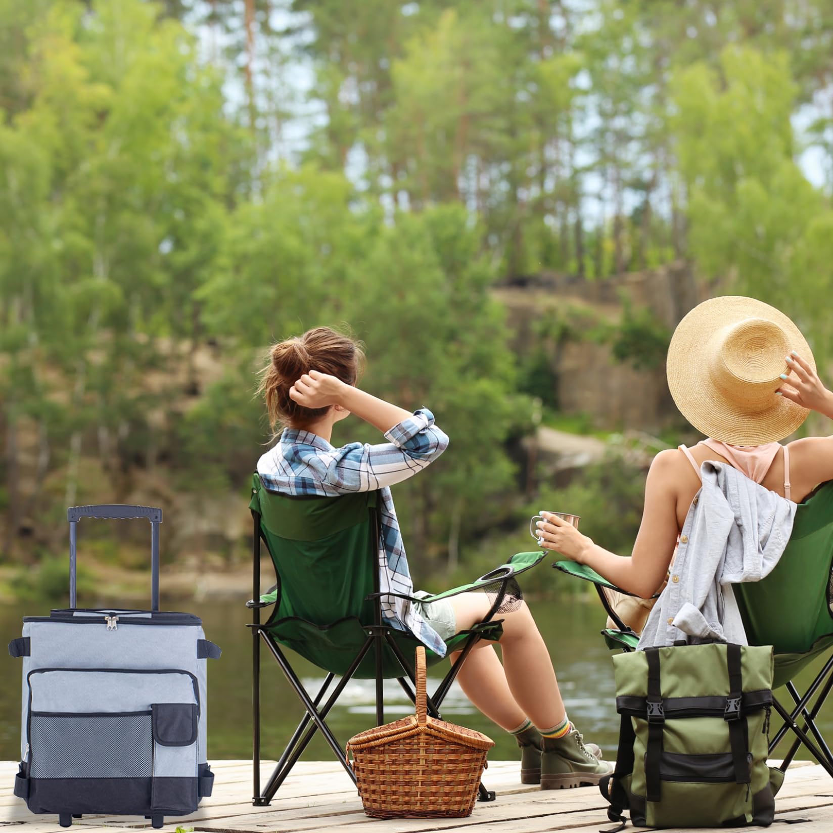43L Grande glacière avec roues et traction, refroidisseur de plage portable gris avec roues refroidisseur de camping doux imperméable - refroidisseur à roulettes Chariot à pliage multiple refroidis