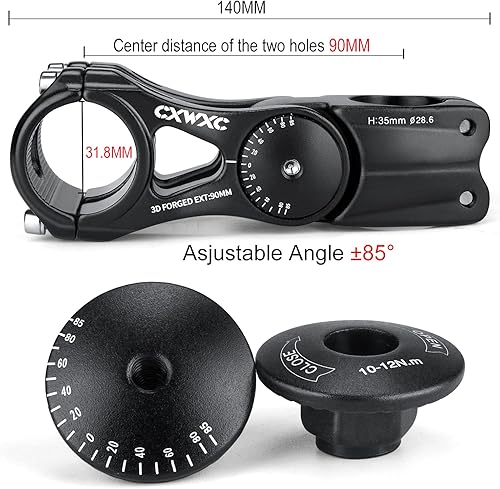 Miniatura 5 de CXWXC Vástago ajustable de MTB de 1.252 in, 85 grados, 901105.709 in, elevador de vástago de bicicleta para manillar, extensor de aleación de
