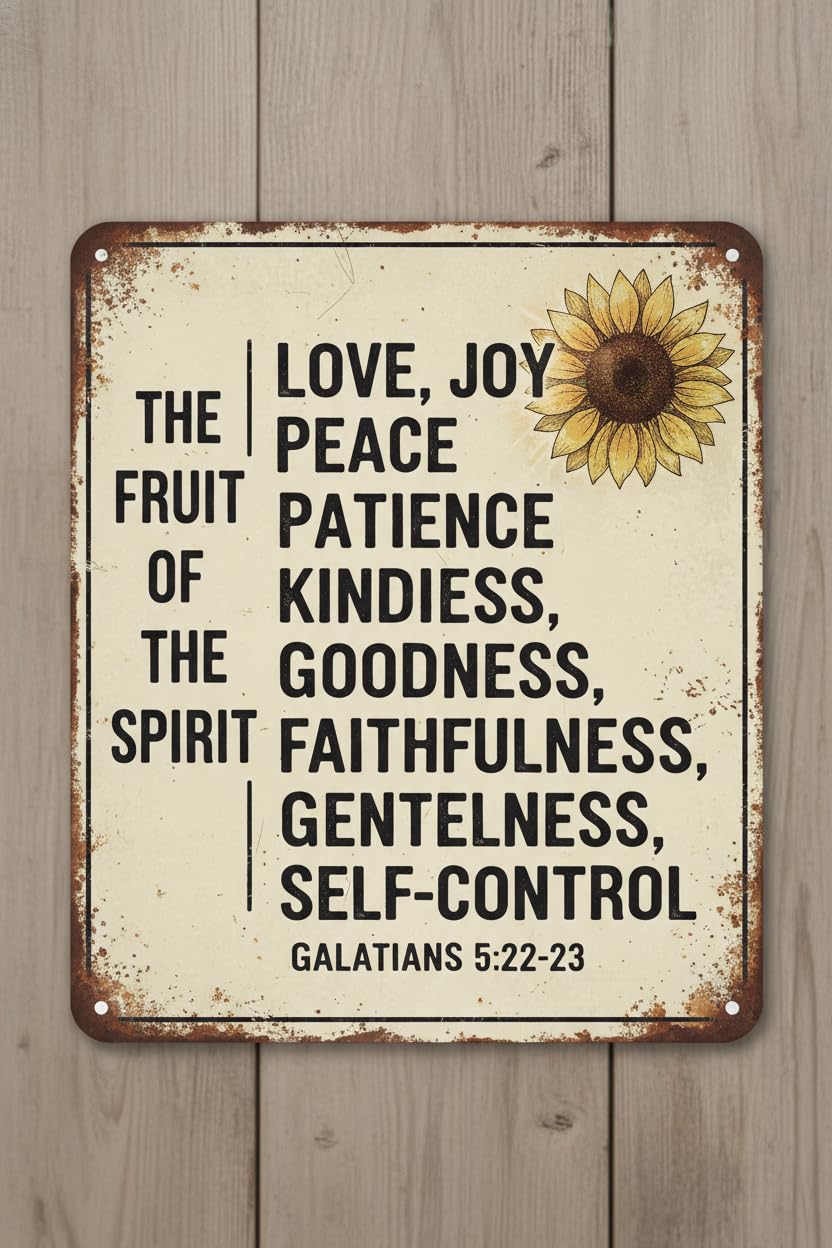 Fruit Of The Spirit Christian Bible Verse Tin Sign, 8x12 Inch