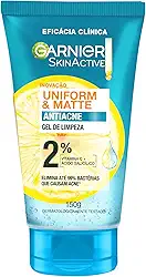 Garnier Uniform & Matte, Gel de Limpeza Facial com Ácido Salicílico e Vitamina C, Combate Cravos e Espinhas, Reduz a oleosidade e Controle da Pele Acneica, 150g