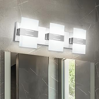 3 Light Modern Bathroom Vanity Light, Chrome LED Vanity Lights for Bathroom