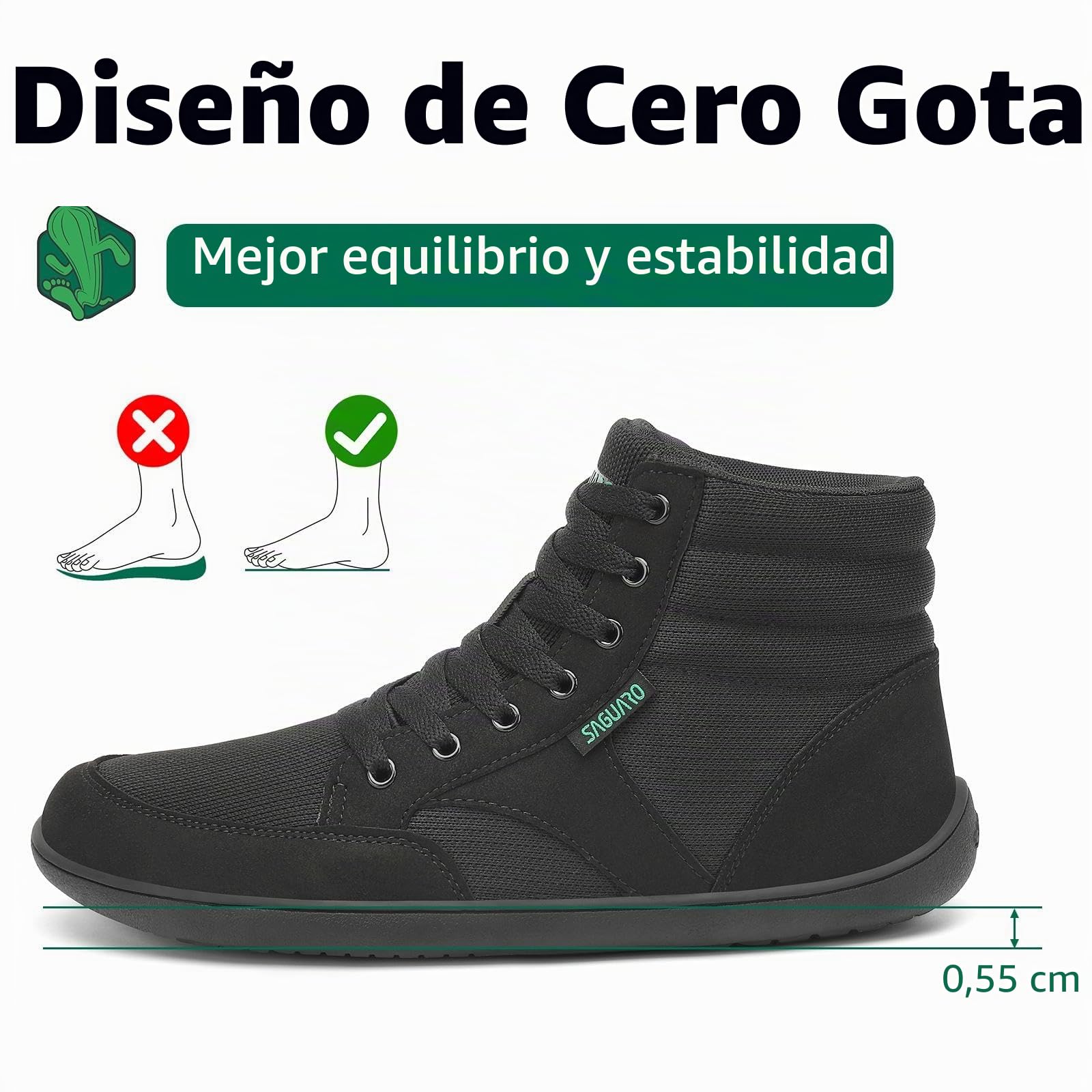 Saguaro Zapatos Barefoot de Caña Alta Unisex con Pies Anchos & Drop Cero, Gr.36-48