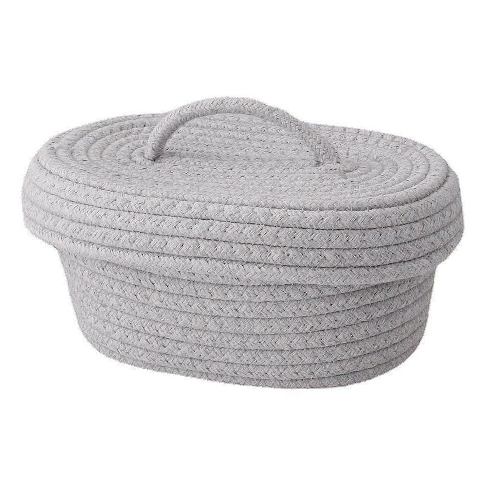 Scatola Portaoggetti da Scrivania con Coperchio, Contenitore Ovale Fatto a Mano in Corda di Cotone con Coperchio in Tessuto Intrecciato, Cesto Portaoggetti Multifunzionale (Grigio)