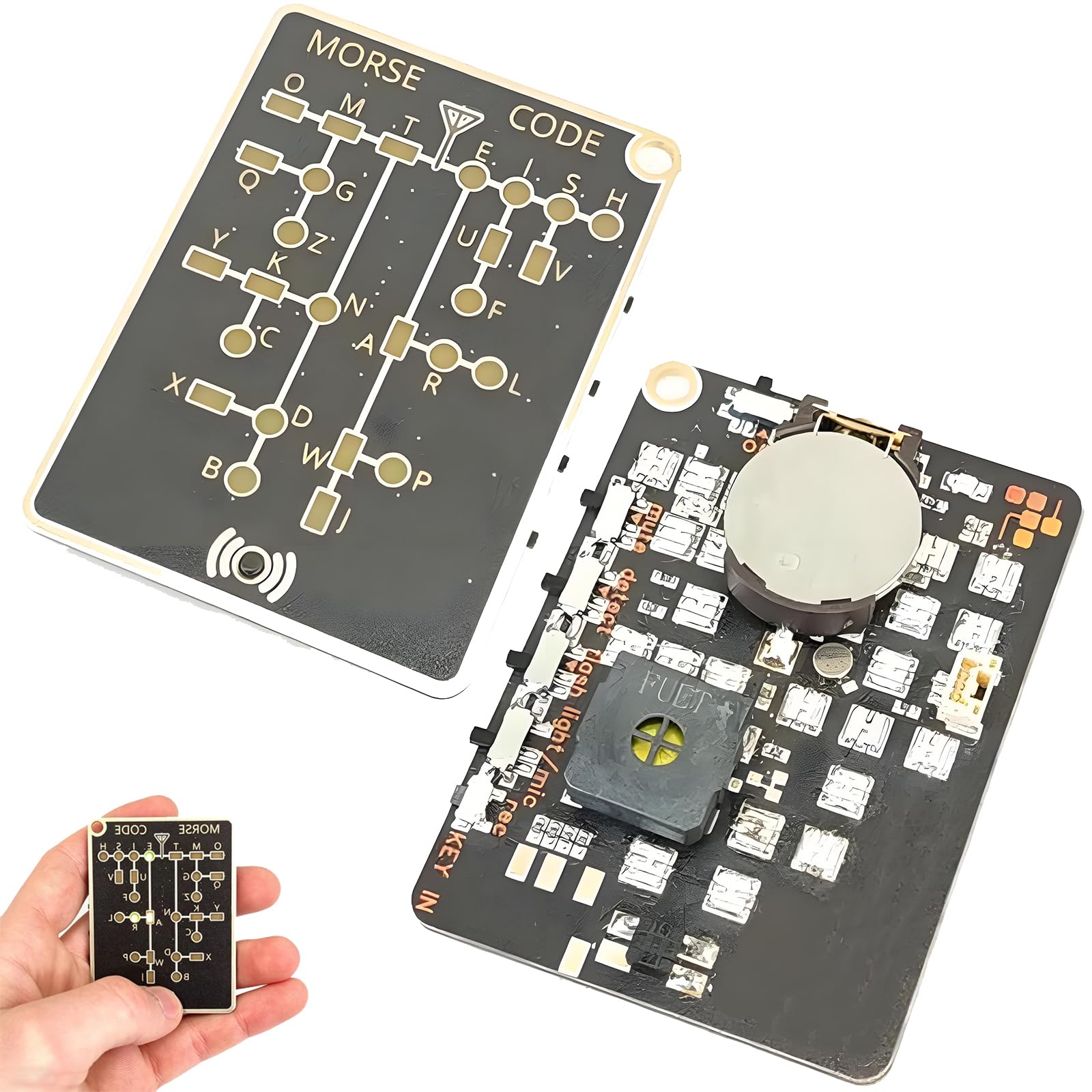 Morse Code Trainer Card Max, Morse Code Trainer Kit with Interactive LEDs & Signal Buttons for Adult Morse Code Learning, Telegraph Practice & Encryption Training (2PCS) — view 6