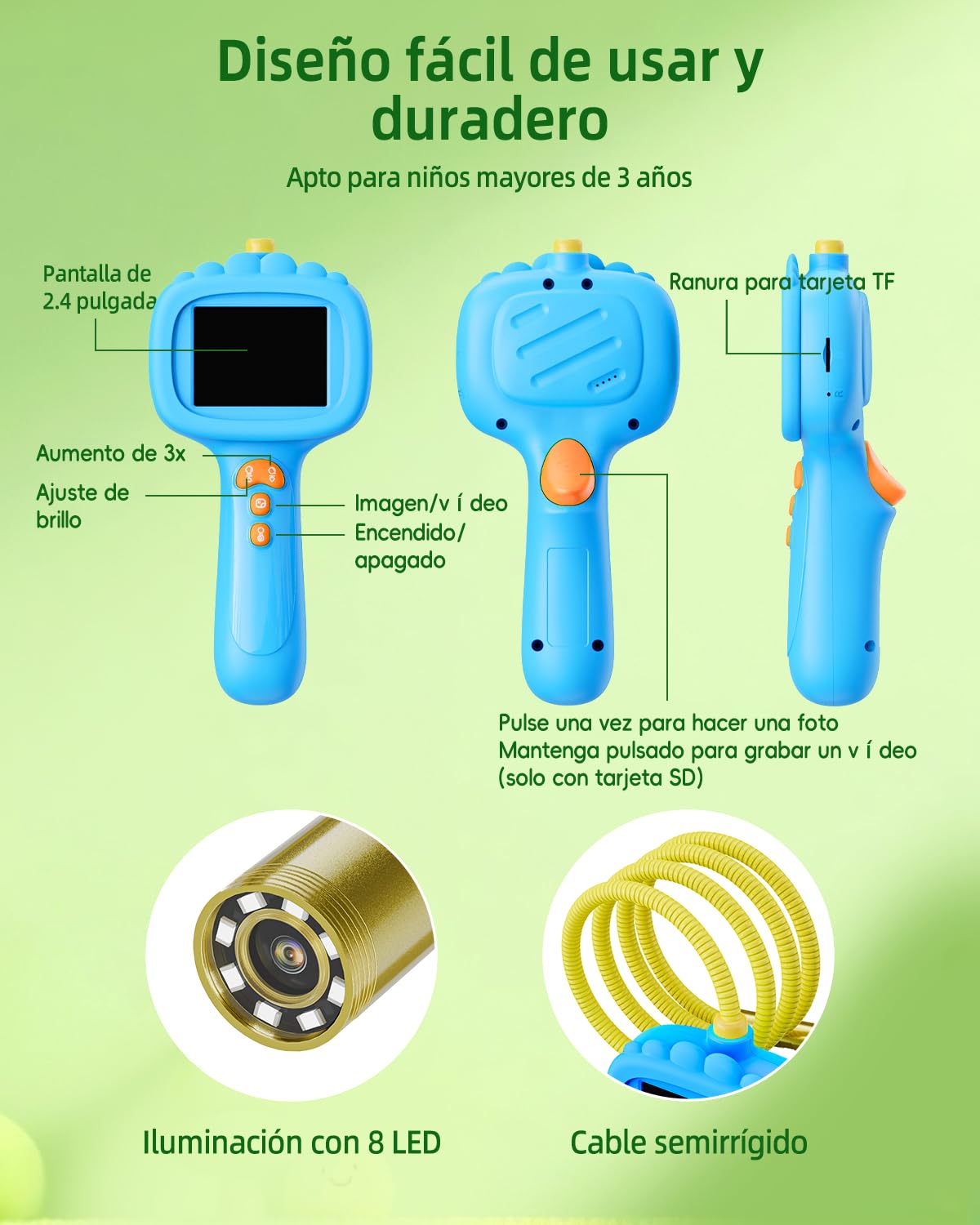 Cámara endoscópica para niños, cámara Ashfly 1080P, Stem Juguete para Exterior jardín Camping Naturaleza Descubrir, Regalo de cumpleaños para 4, 5, 6, 7, 8, 9, 10 años, niños y niñas (Azul)