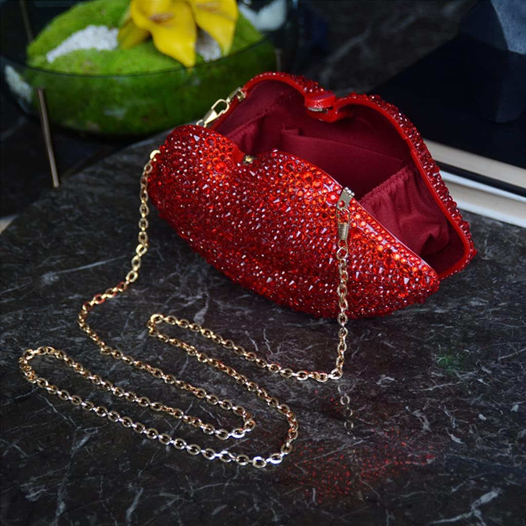 Women Leather Lips-shaped Evening Clutch Purses Crossbody Bags Banquet Handbag Rubber Drill, As Pic Shows