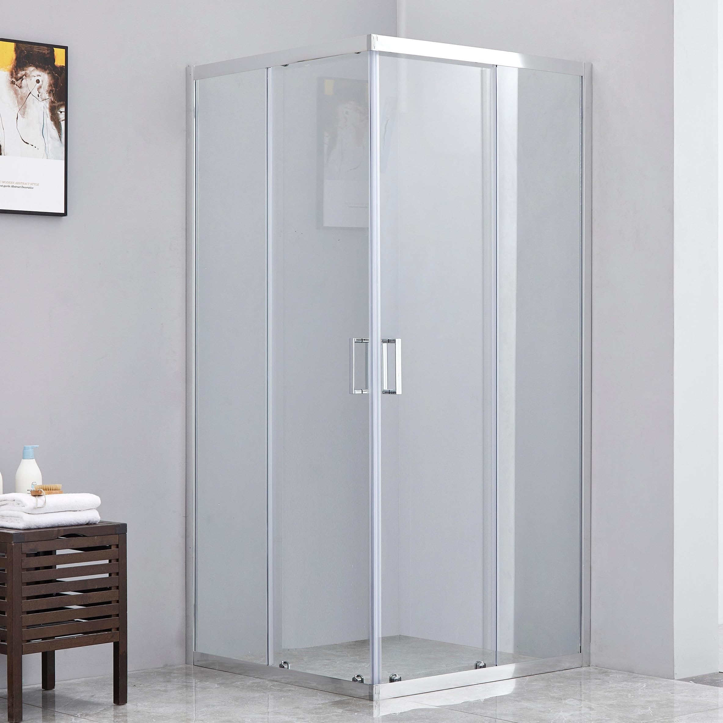 Box doccia in cristallo temperato 6mm h190cm trasparente con maniglie e profili cromati porte scorrevoli apertura angolare (80x120cm)