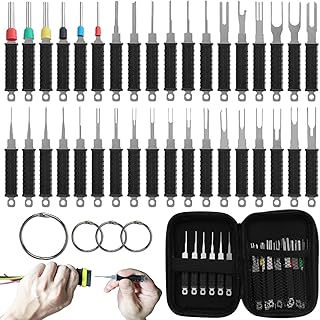 Upgrade 36pcs Depinning Tool Kit Automotive - Terminal Removal Tool Set with 4 Organizer Ring & Case, Electrical Connector Pin Extractor for Automotive, Motorcycle & Household Devices, Black
